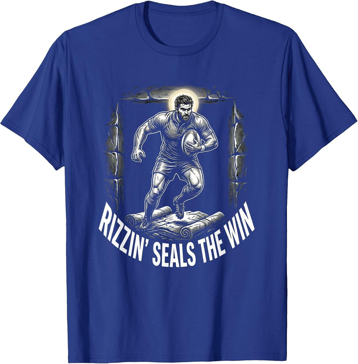 Rizzin Seals The Win Funny Jesus Rugby Easter Christian T-Shirt - Royal Blue