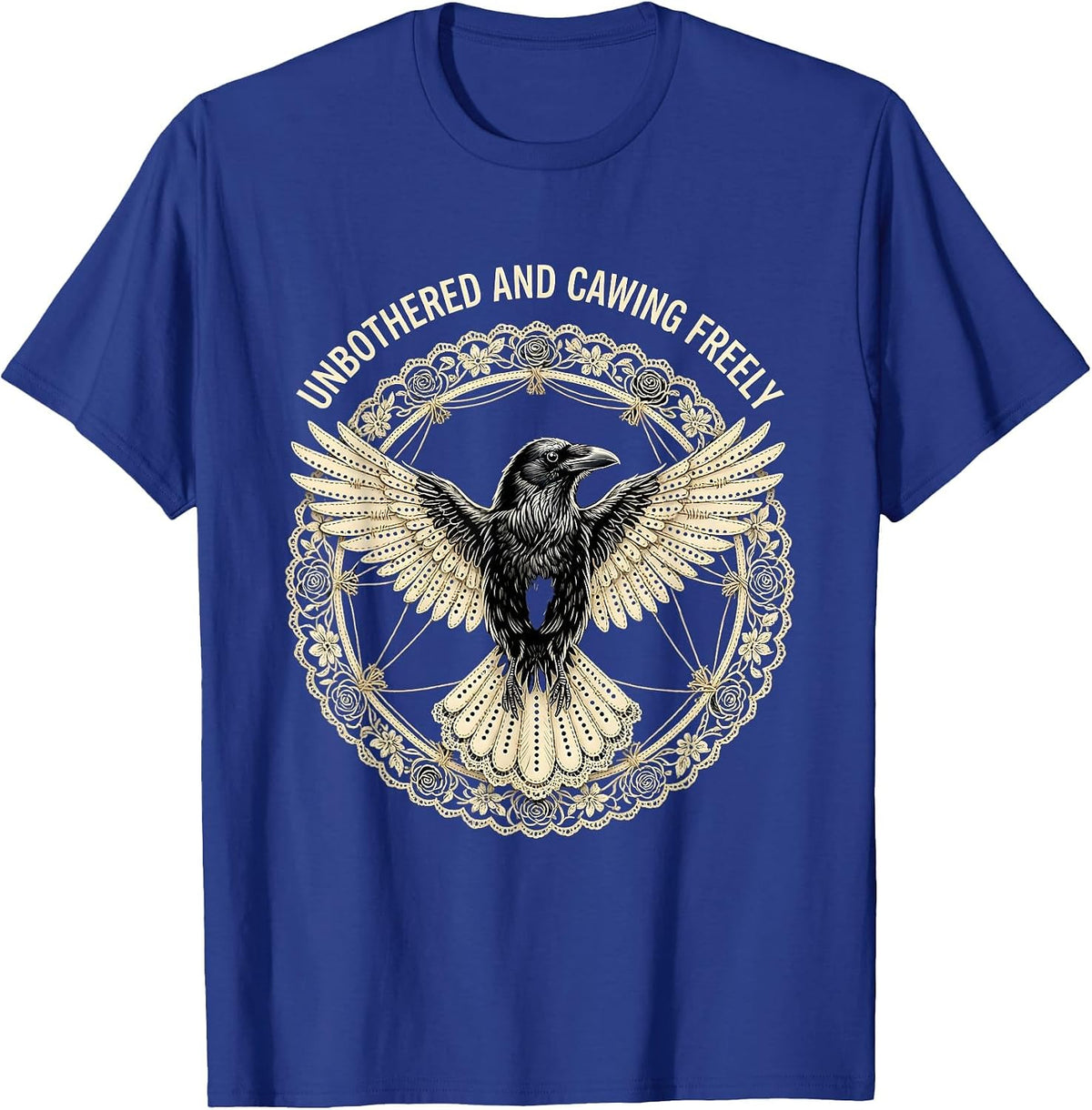 Men's Unbothered and Cawing Freely Crow Design T-Shirt - Royal Blue