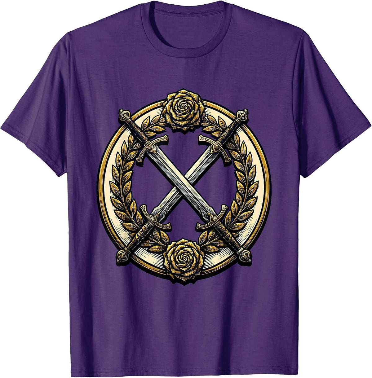 Men's Master Debater Crossed Swords Laurel Wreath Design T-Shirt - Purple