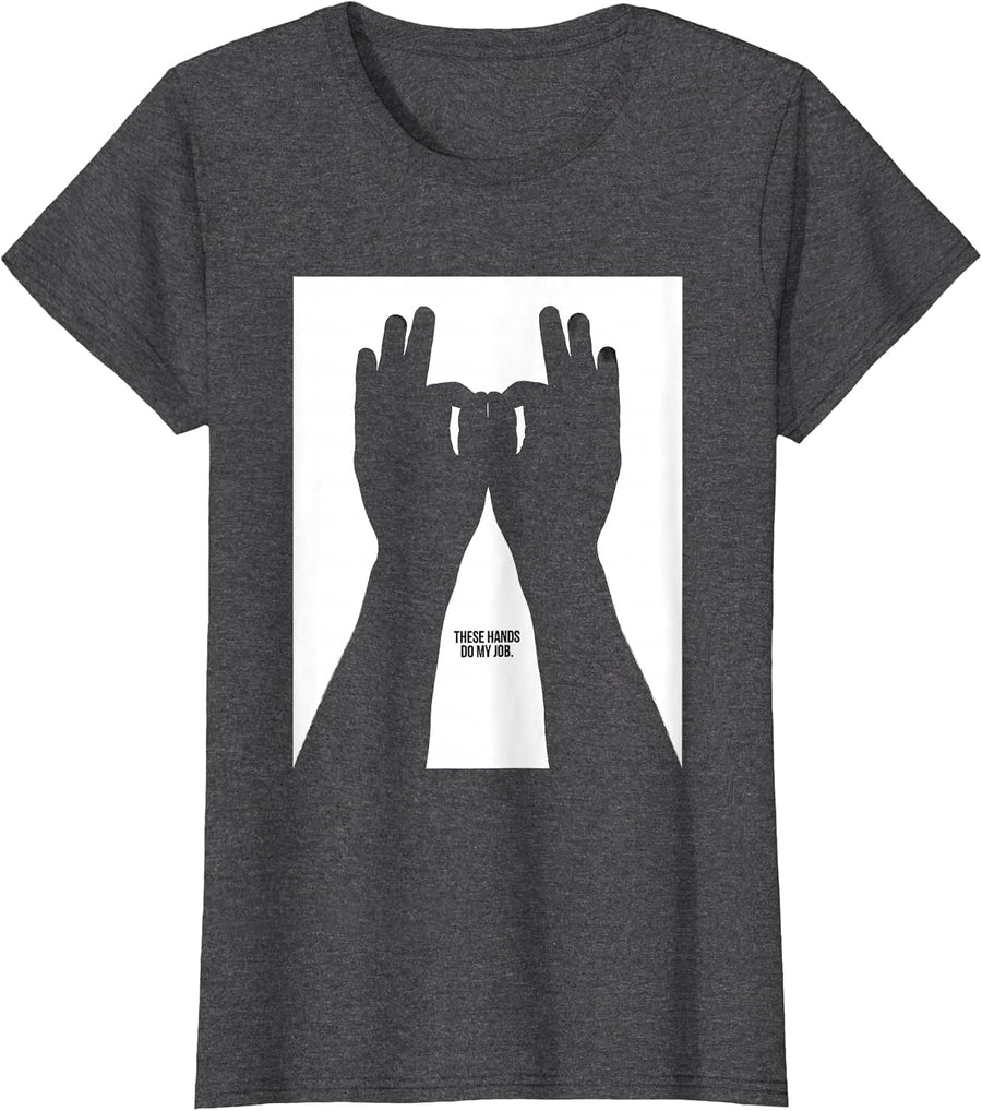 Women's These Hands Do My Job Funny ASL Sign Language Teacher Humor T-Shirt - Dark Heather Grey
