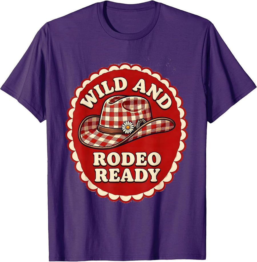 Men's Wild and Rodeo Ready Cowgirl Graphic Design T-Shirt - Purple