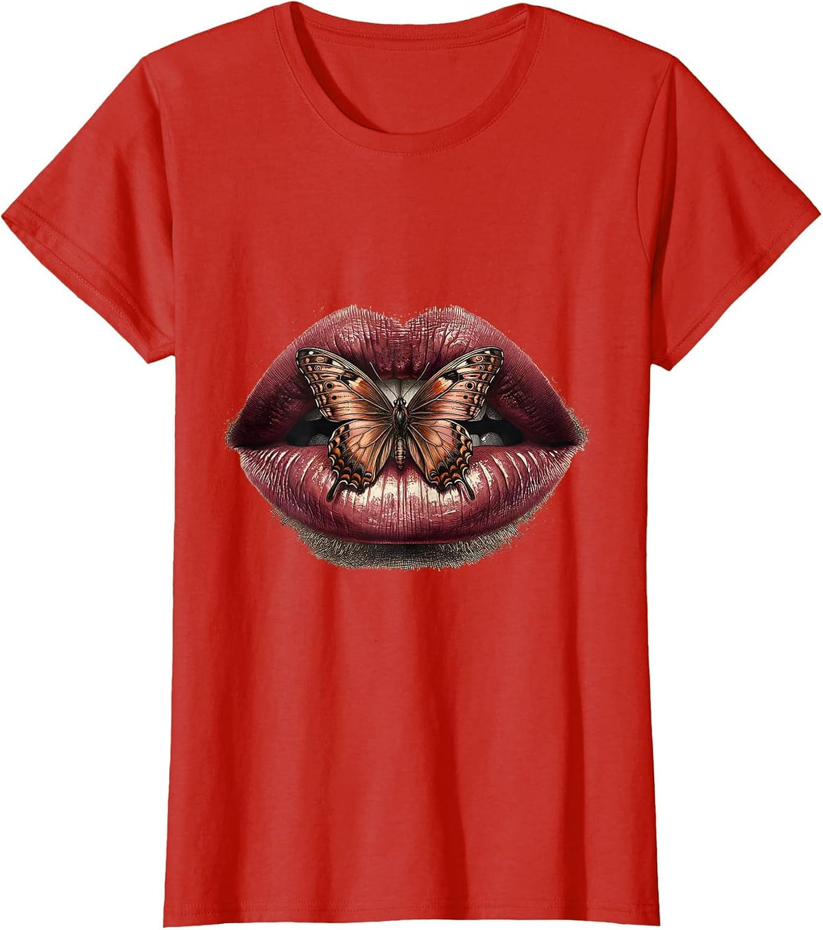 Bold Lips Butterfly Graphic Tee | Gigi Design T-Shirt - Red
