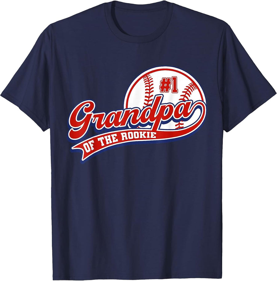 Grandpa of Rookie of Year 1st Birthday Baseball Sport Fan T-Shirt - Navy Blue