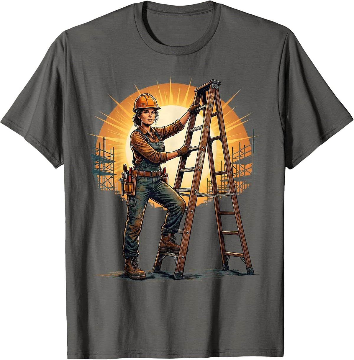 Labor Day Construction Worker Graphic Tee T-Shirt - Asphalt Grey