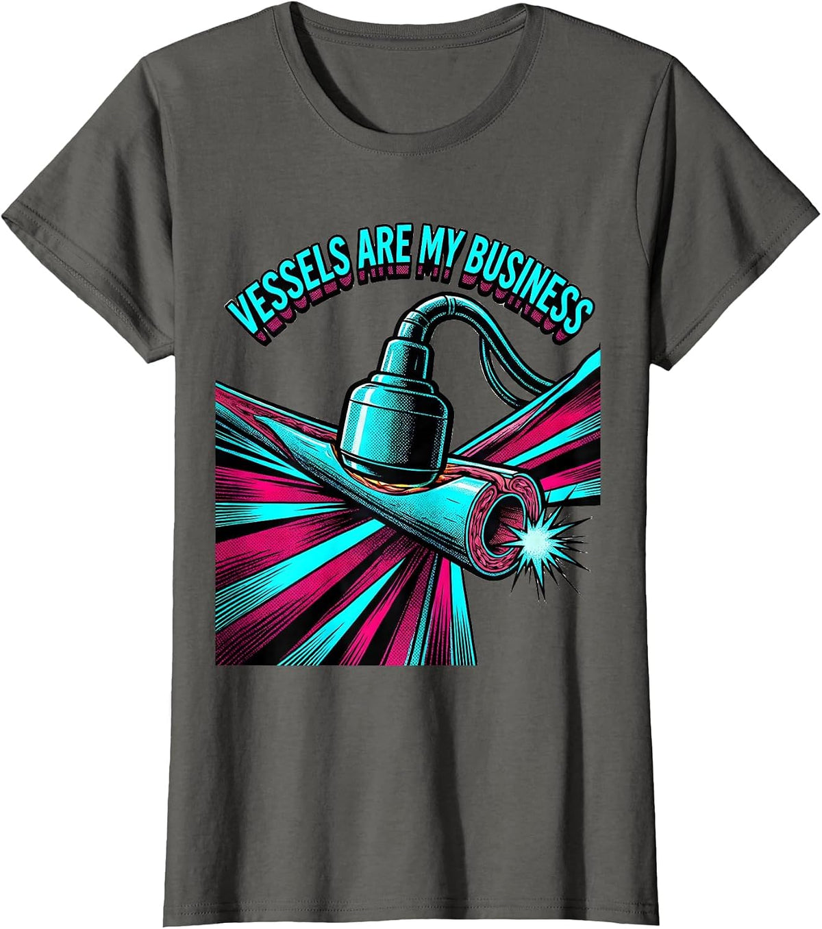 Women's Vessels Are My Business Pop Art Sonographer Ultrasound Tech T-Shirt - Asphalt Grey