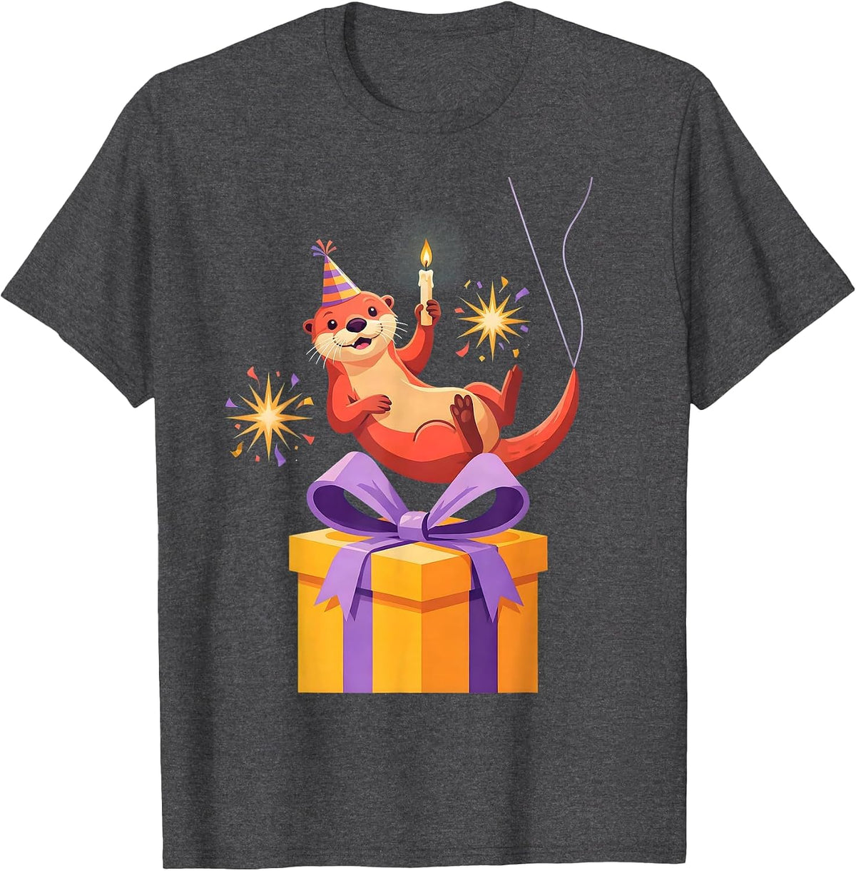 Otter Party Hat Gift Box Otter Lover Humor Birthday T-Shirt - Dark Heather Grey