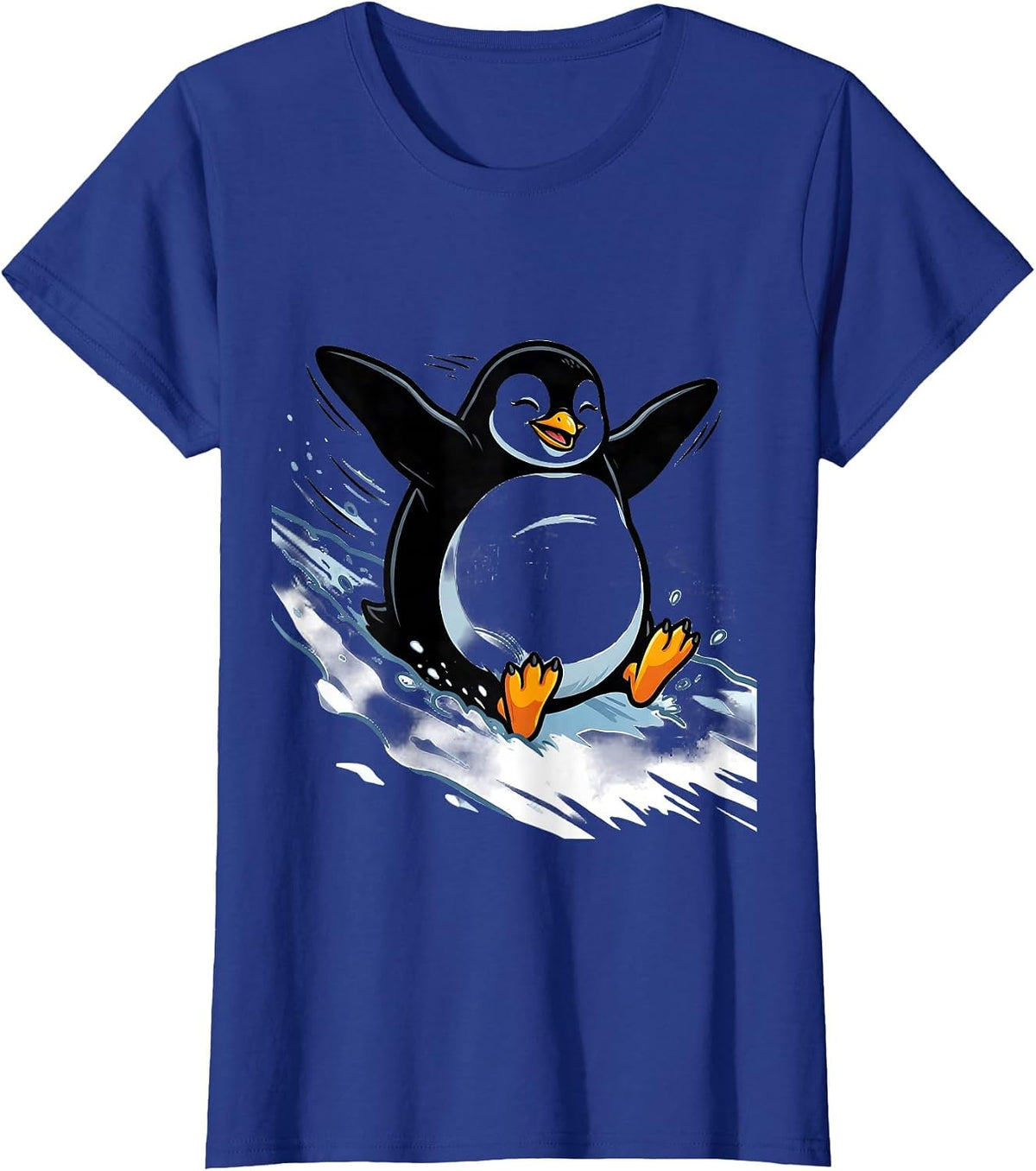 Women's Penguin Belly Cartoon Animal Lover Halloween Costume T-Shirt - Royal Blue