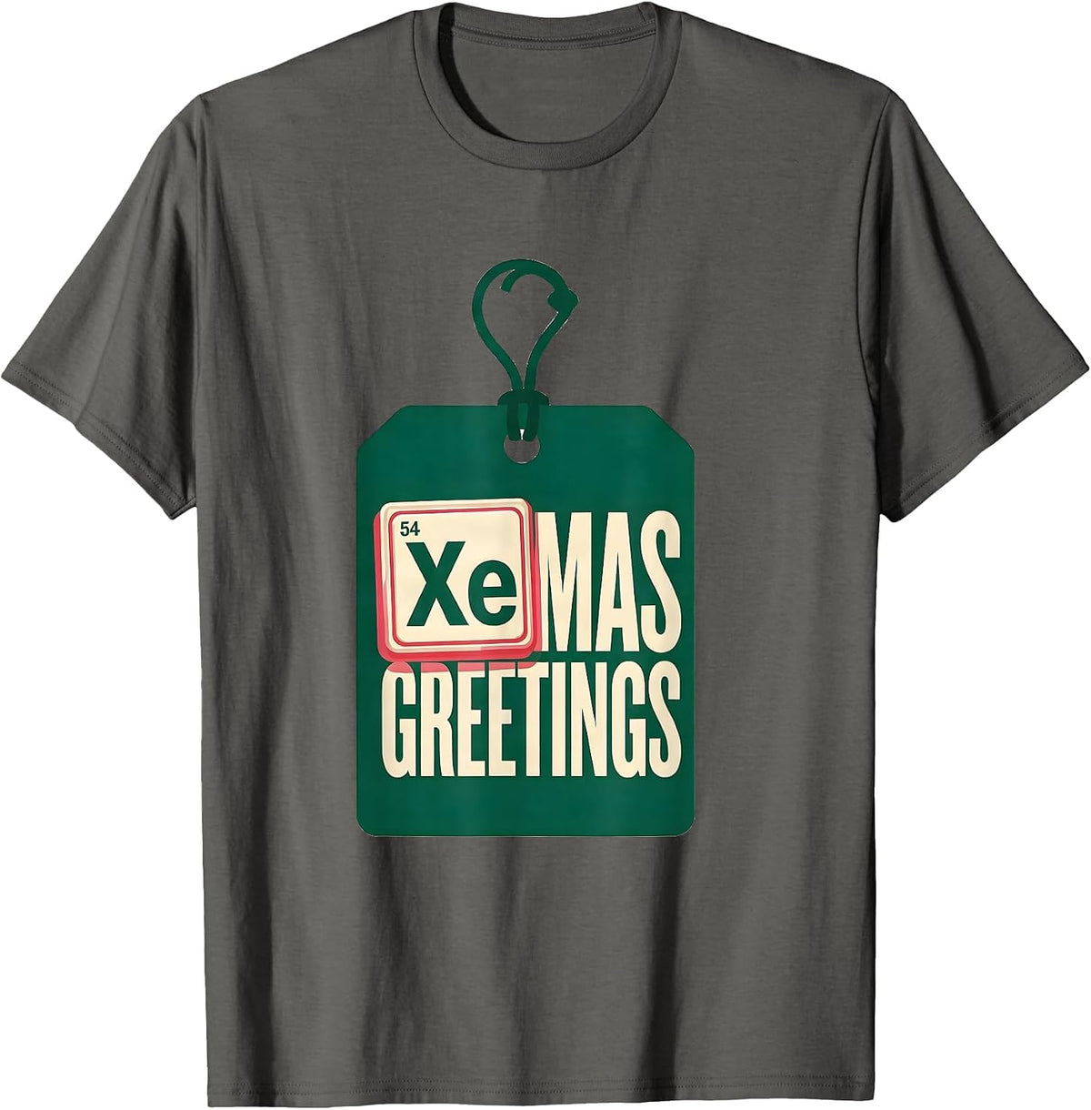 Xe-Mas Greetings Funny Chemistry Periodic Table Science Nerd T-Shirt - Asphalt Grey