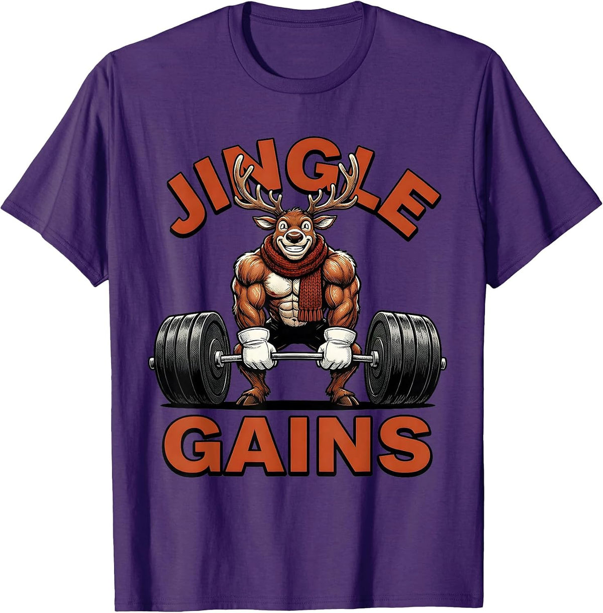 Jingle Gains Retro Cartoon Funny Christmas Gym Weightlifting T-Shirt - Purple