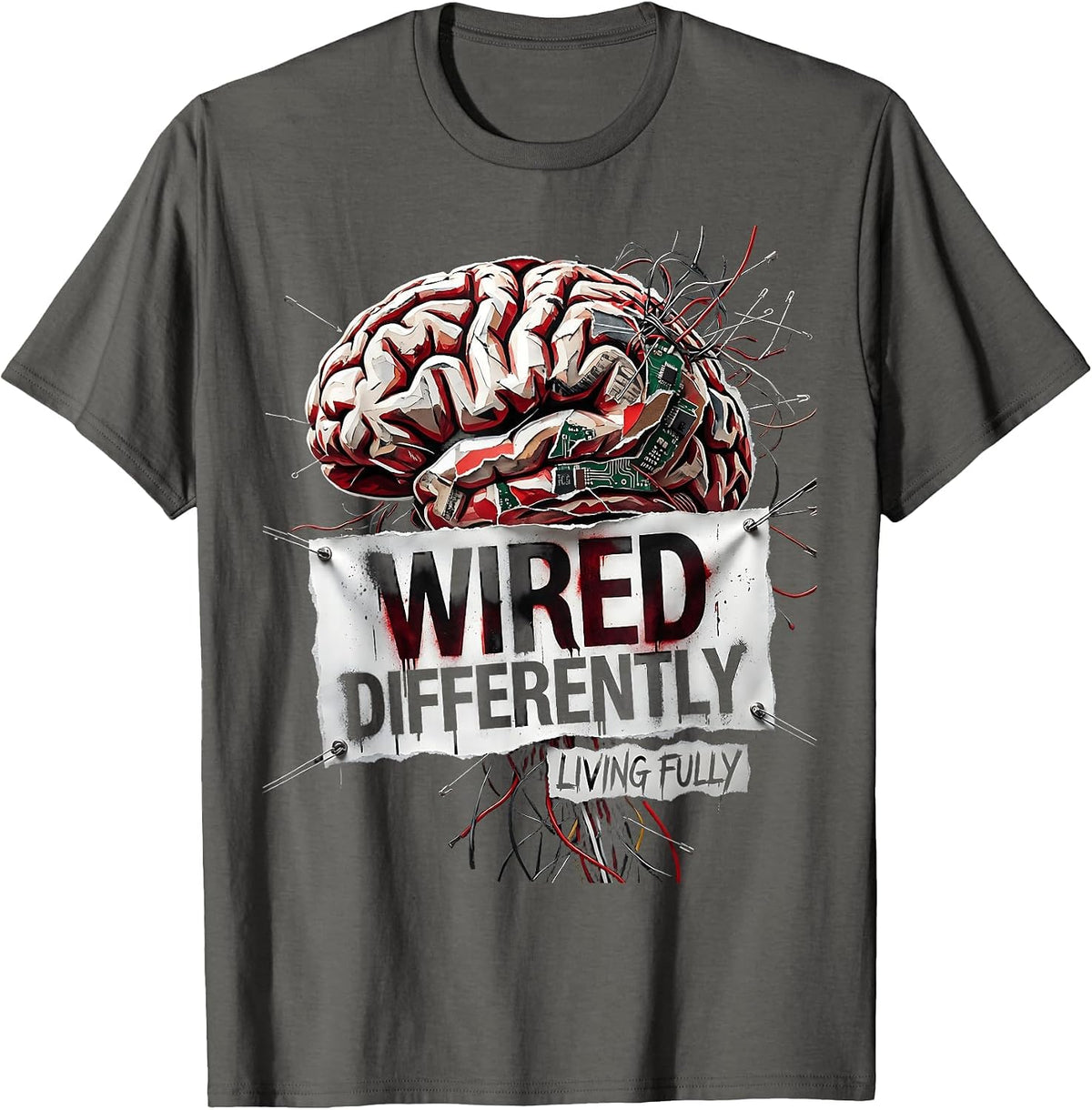 Wired Differently Living Fully Neurodiversity Design T-Shirt - Asphalt Grey
