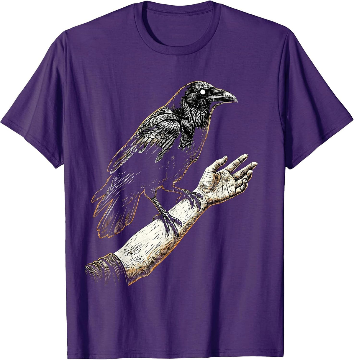 Men's Crow Perched on Outstretched Hand Illustration T-Shirt - Purple