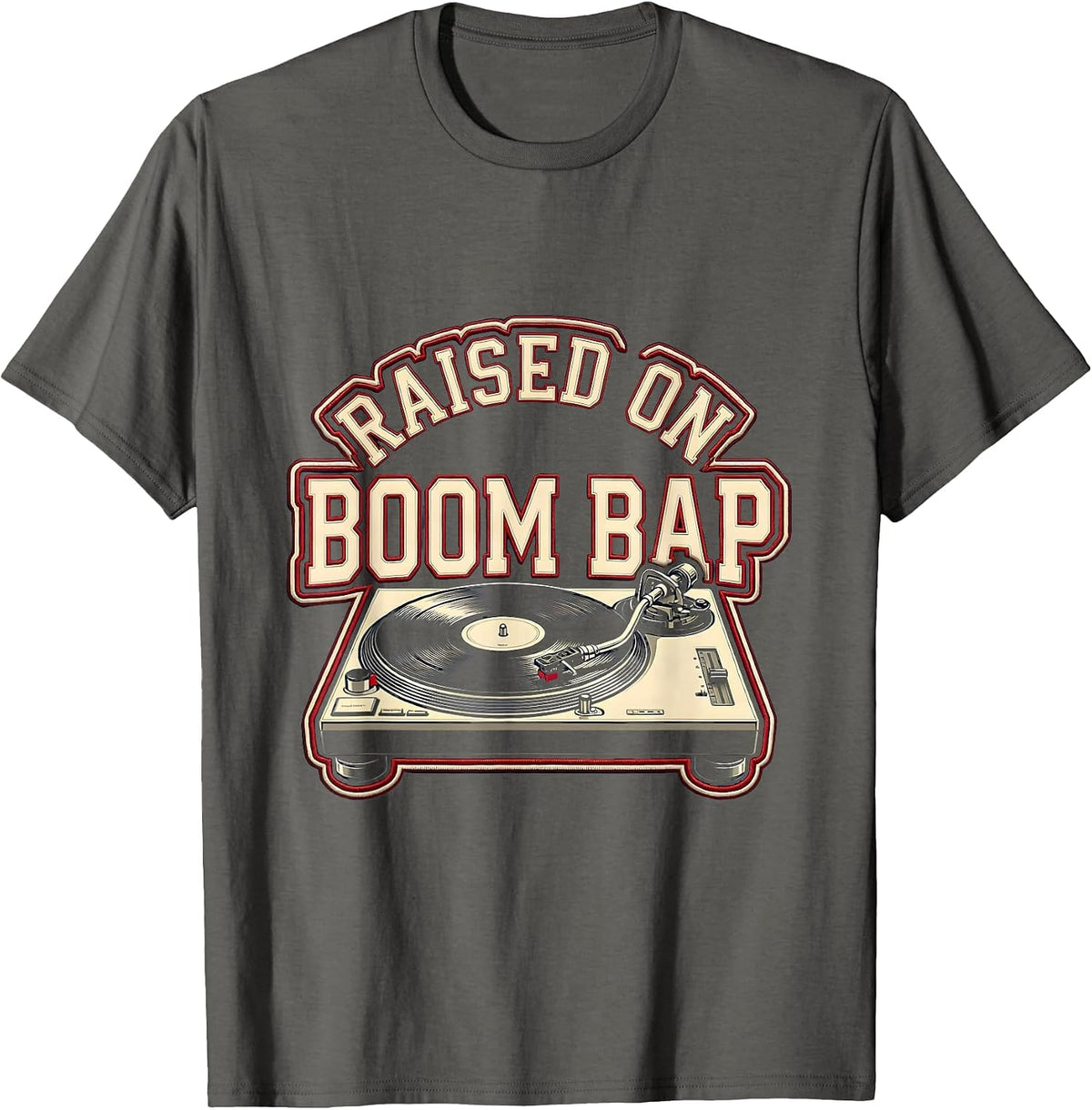 Raised On Boom Bap Vintage Hip Hop Retro Rap Music Fan T-Shirt - Asphalt Grey