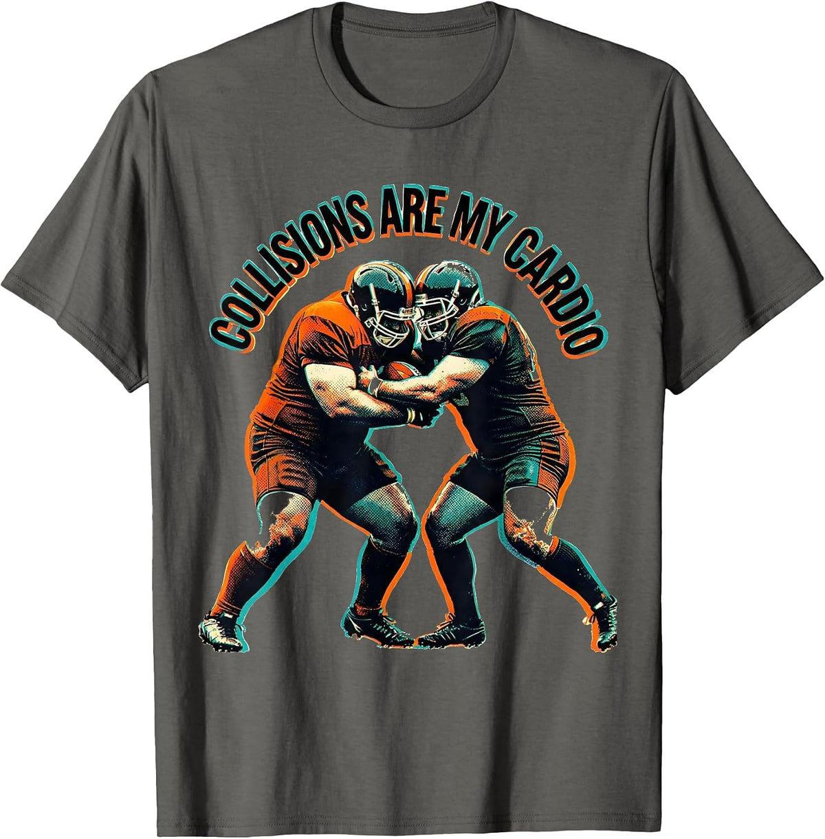 Men's Collisions Are My Cardio Rugby Design T-Shirt - Asphalt Grey