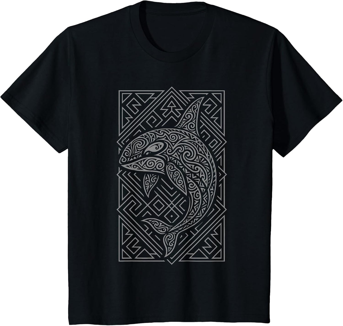Tribal Orca Whale Polynesian Tattoo Style Design T-Shirt - Black