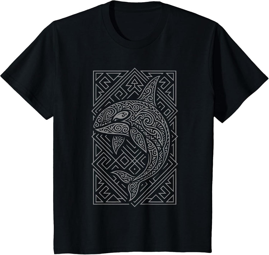 Tribal Orca Whale Polynesian Tattoo Style Design T-Shirt - Black