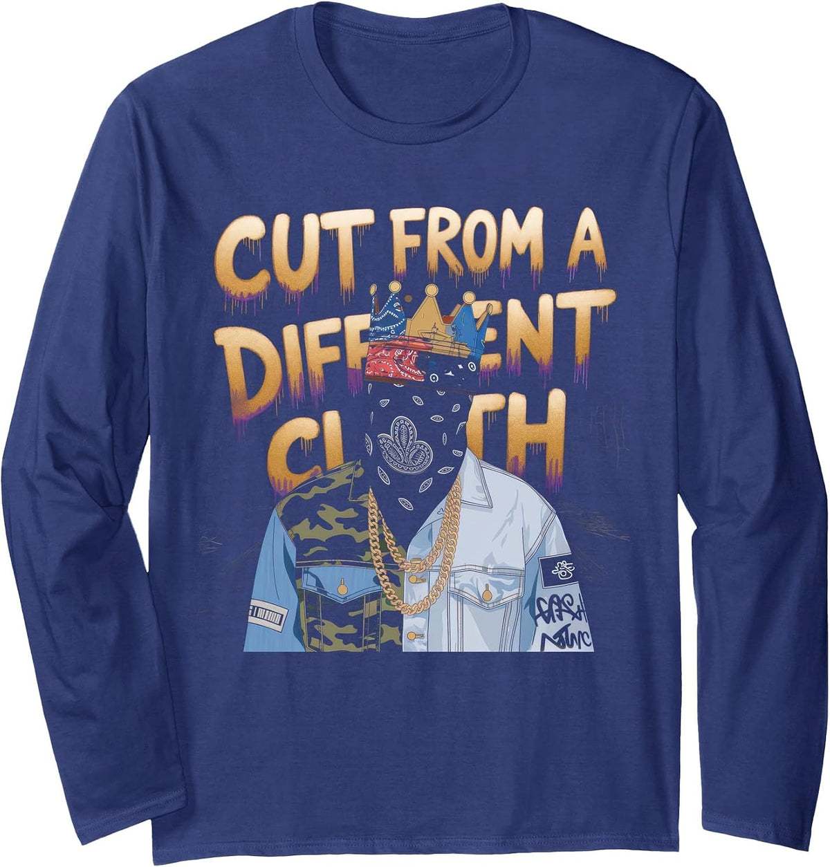 Hip Hop Long Sleeve T-Shirt - Adult Unisex Navy Blue