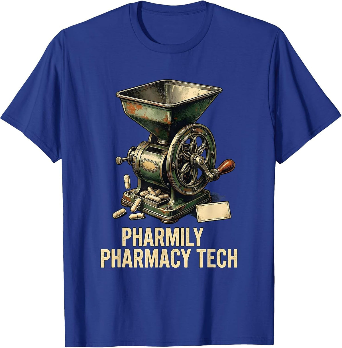 Men's Pharmily Pharmacy Tech Vintage Pharmacist Tech Crew Humor T-Shirt - Royal Blue