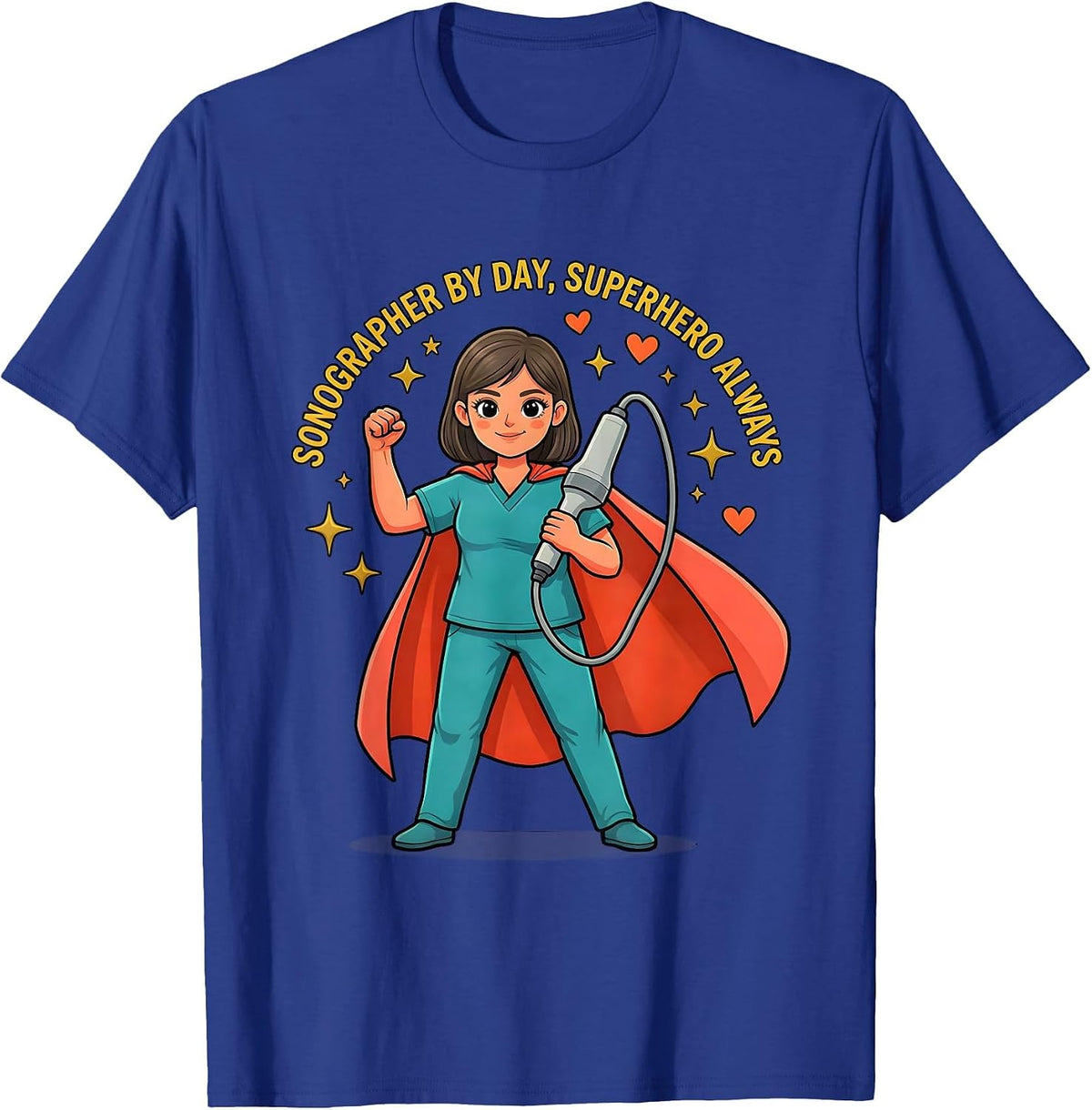 SONOGRAPHER BY DAY, SUPERHERO ALWAYS Cartoon Sonographer T-Shirt - Royal Blue
