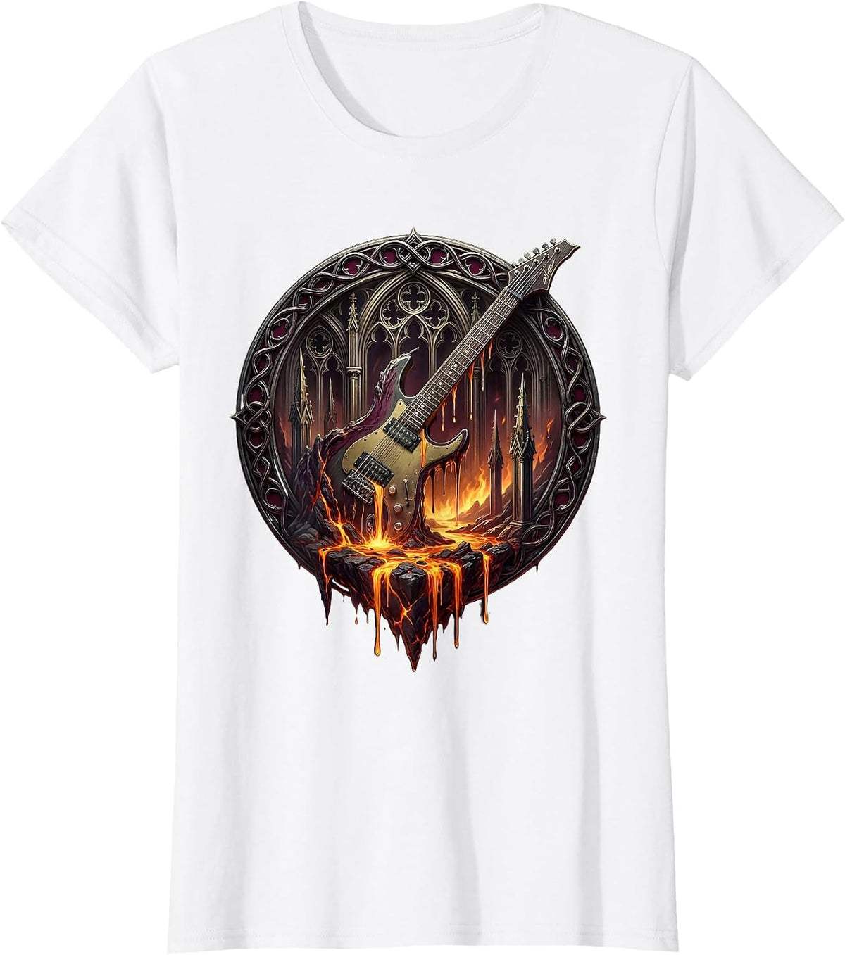 Women's Molten Guitar Strings Metal Music Graphic T-Shirt - White