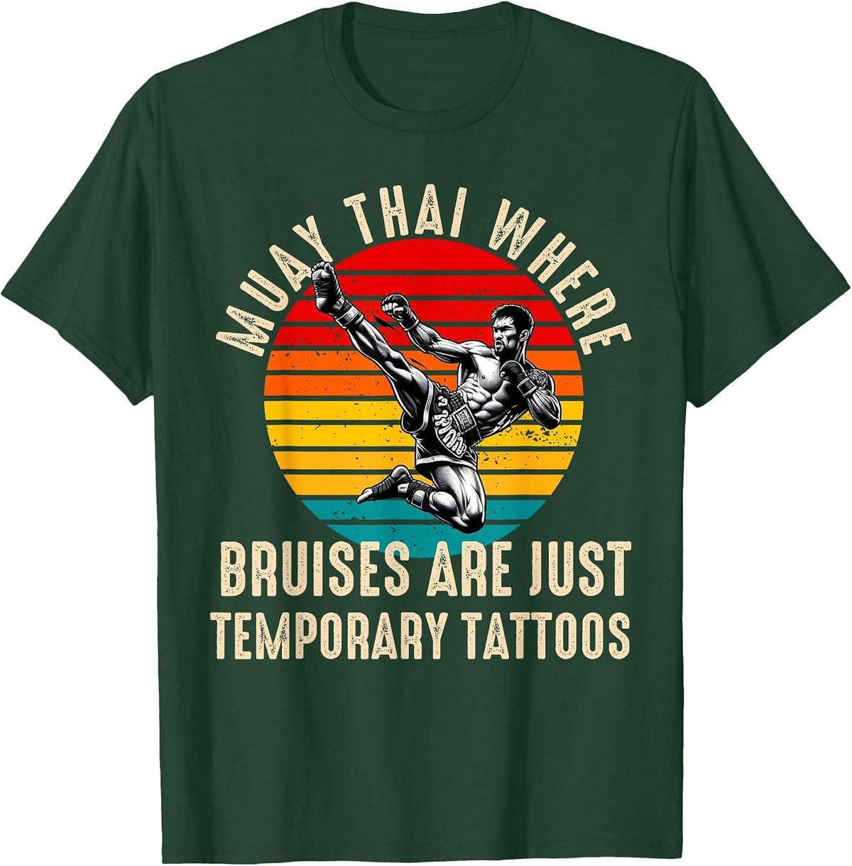 Muay Thai Fighter for Men Dad Boys Thai Kickboxing Fighting T-Shirt - Dark Green