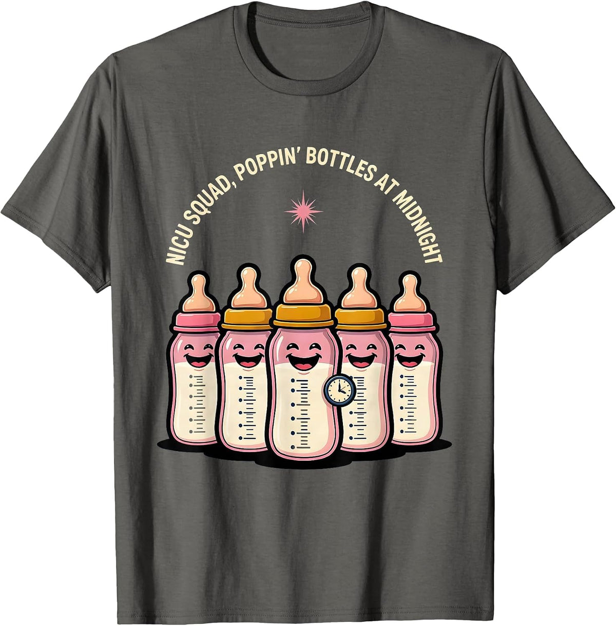Men's NICU Squad Poppin Bottles At Midnight Nurse T-Shirt - Asphalt Grey