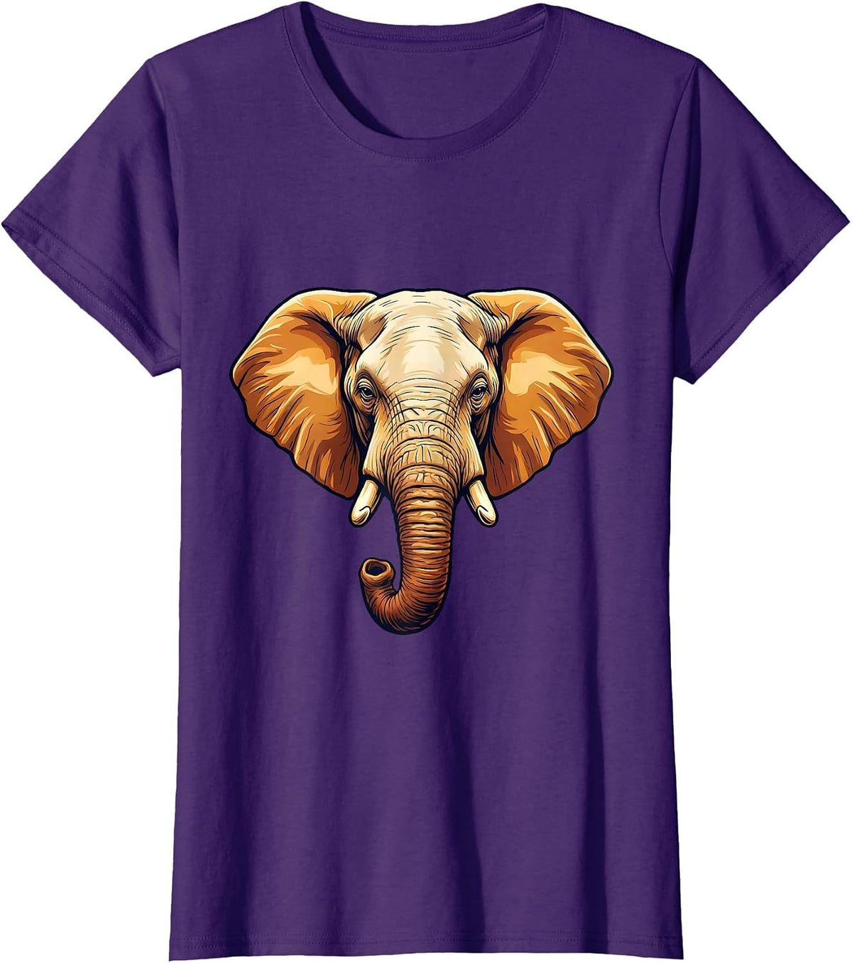 Women's Elephant Portrait Cute Animal Lover Wildlife Art T-Shirt - Purple
