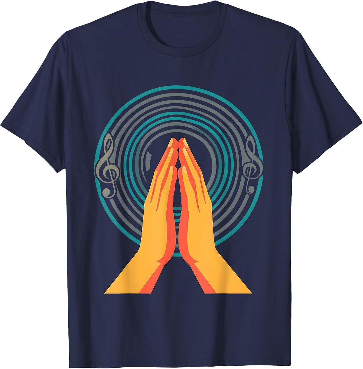 Music Teacher Clapping Hands Sound Wave Graphic T-Shirt - Navy Blue