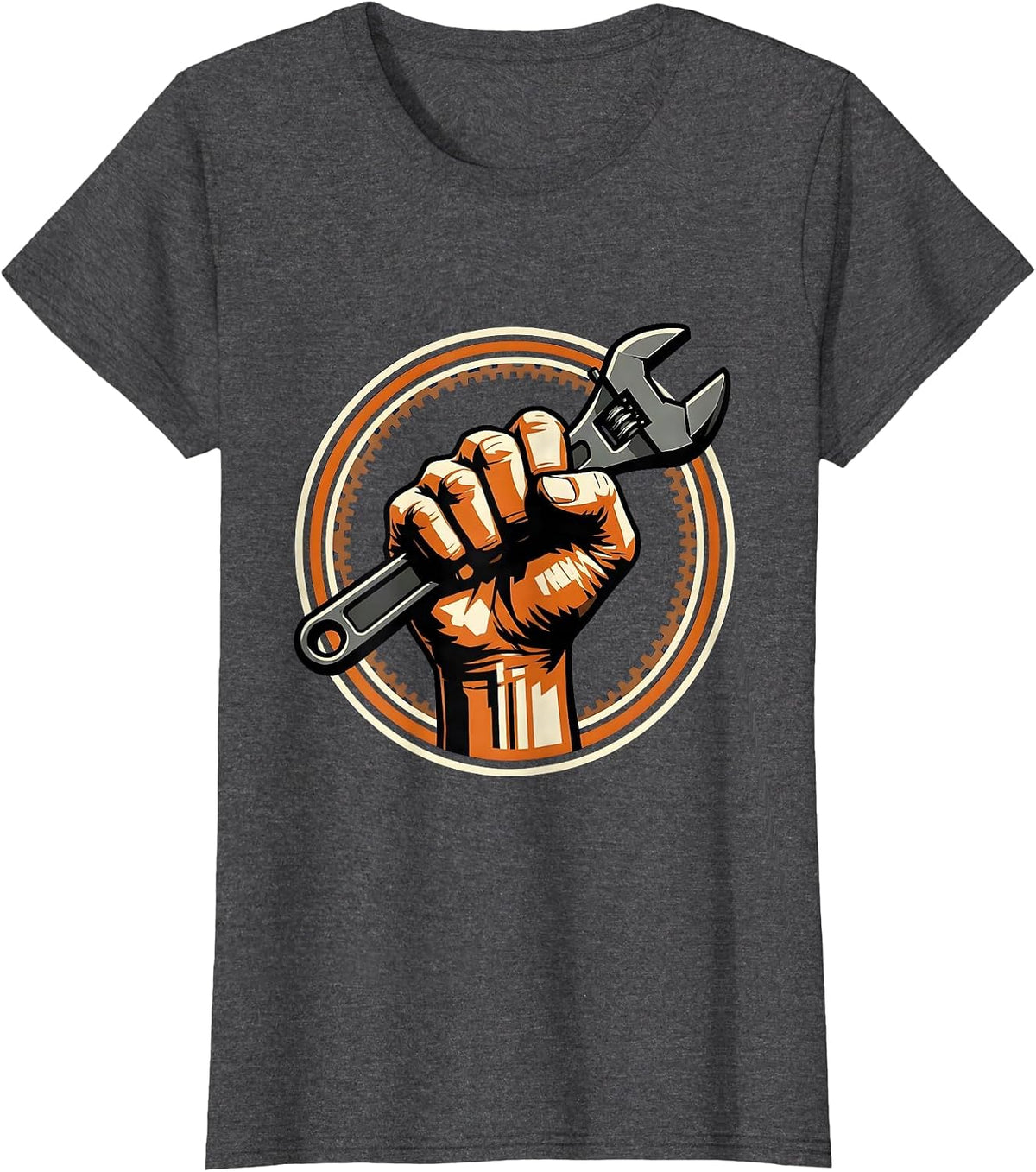 Women's Blue Collar Wrench Fist Graphic Design T-Shirt - Dark Heather Grey