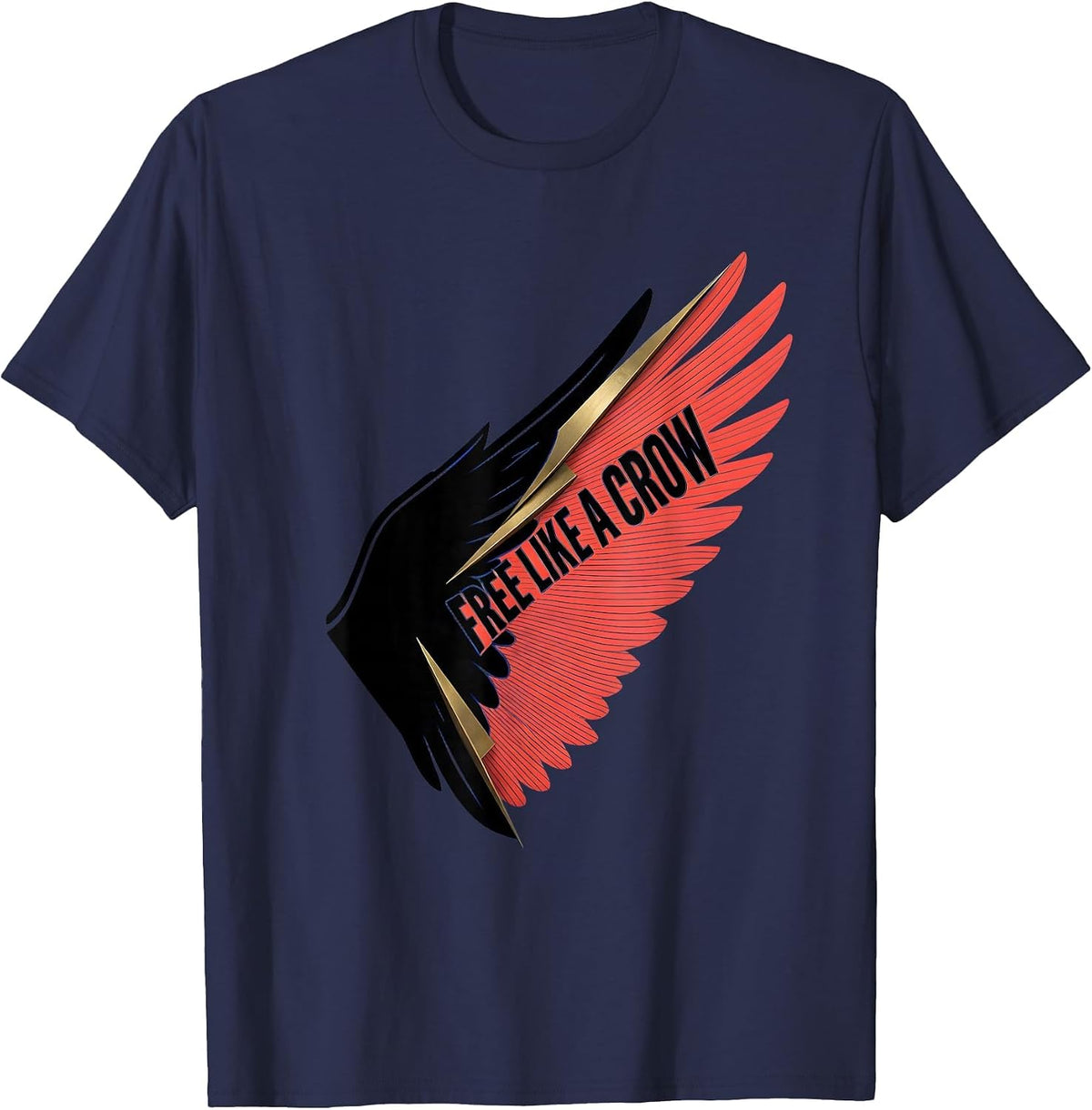 Free Like a Crow Bold Graphic Design T-Shirt - Navy Blue