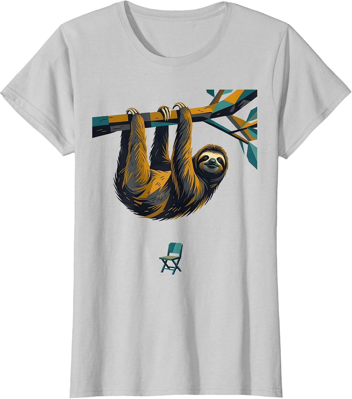 Cropped Sloth Midcentury Modern Lazy Humor T-Shirt - Silver Grey