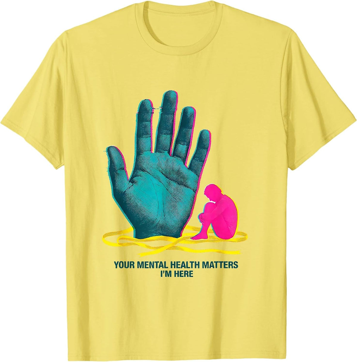 Men's Your Mental Health Matters, I'm Here Supportive Awareness T-Shirt - Lemon Yellow