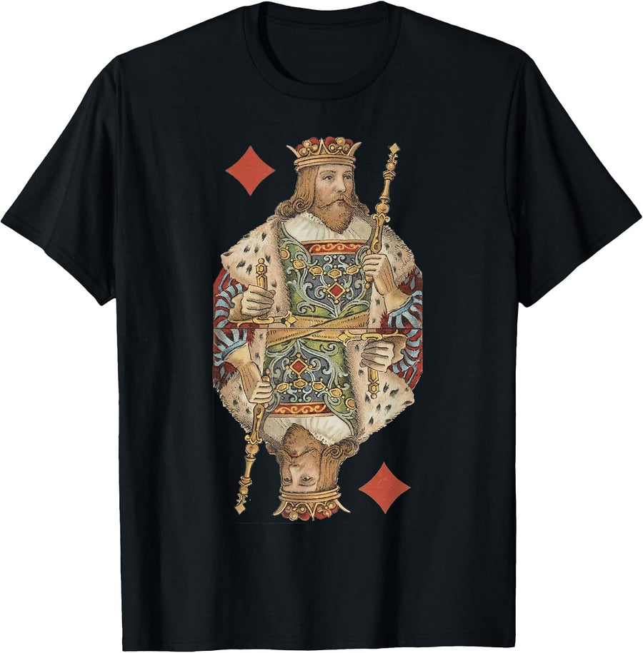 King of Diamonds Antique Art Nouveau Playing Card Art T-Shirt, Men, Black, 3X-Large - As Pictured