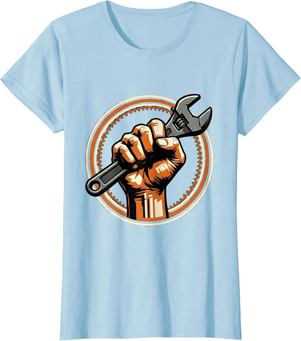 Women's Blue Collar Wrench Fist Graphic Design T-Shirt - Baby Blue