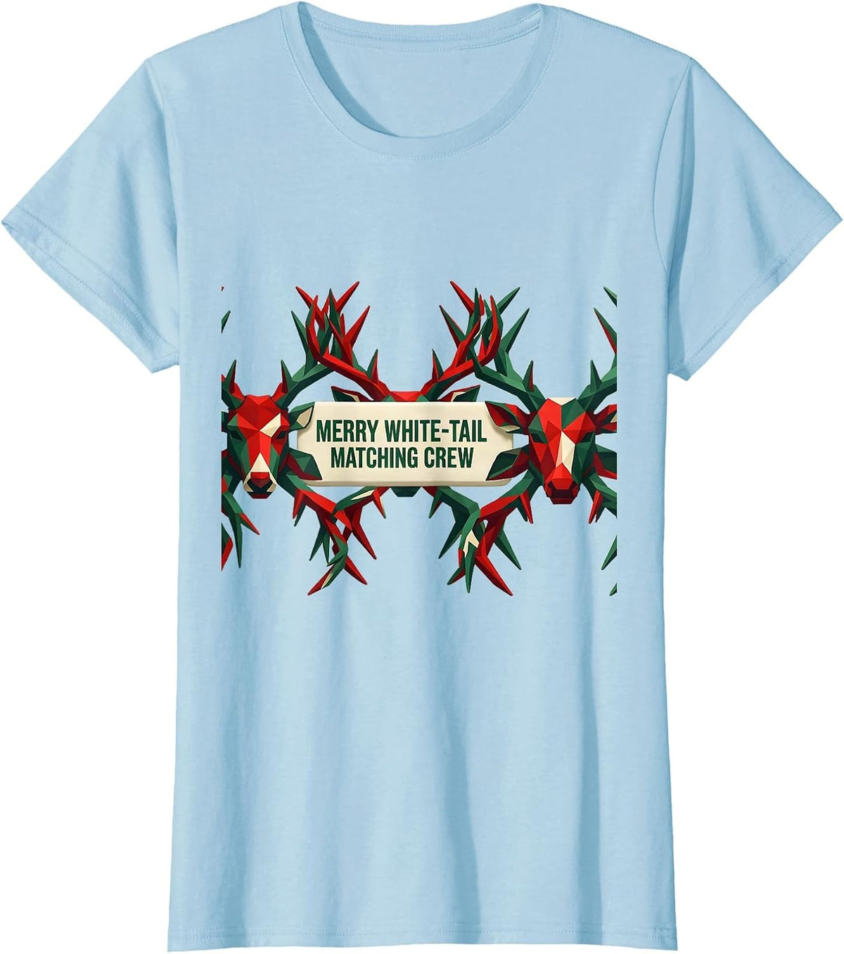 Merry White-Tail Matching Crew Geometric Camo Deer Hunting T-Shirt - Baby Blue