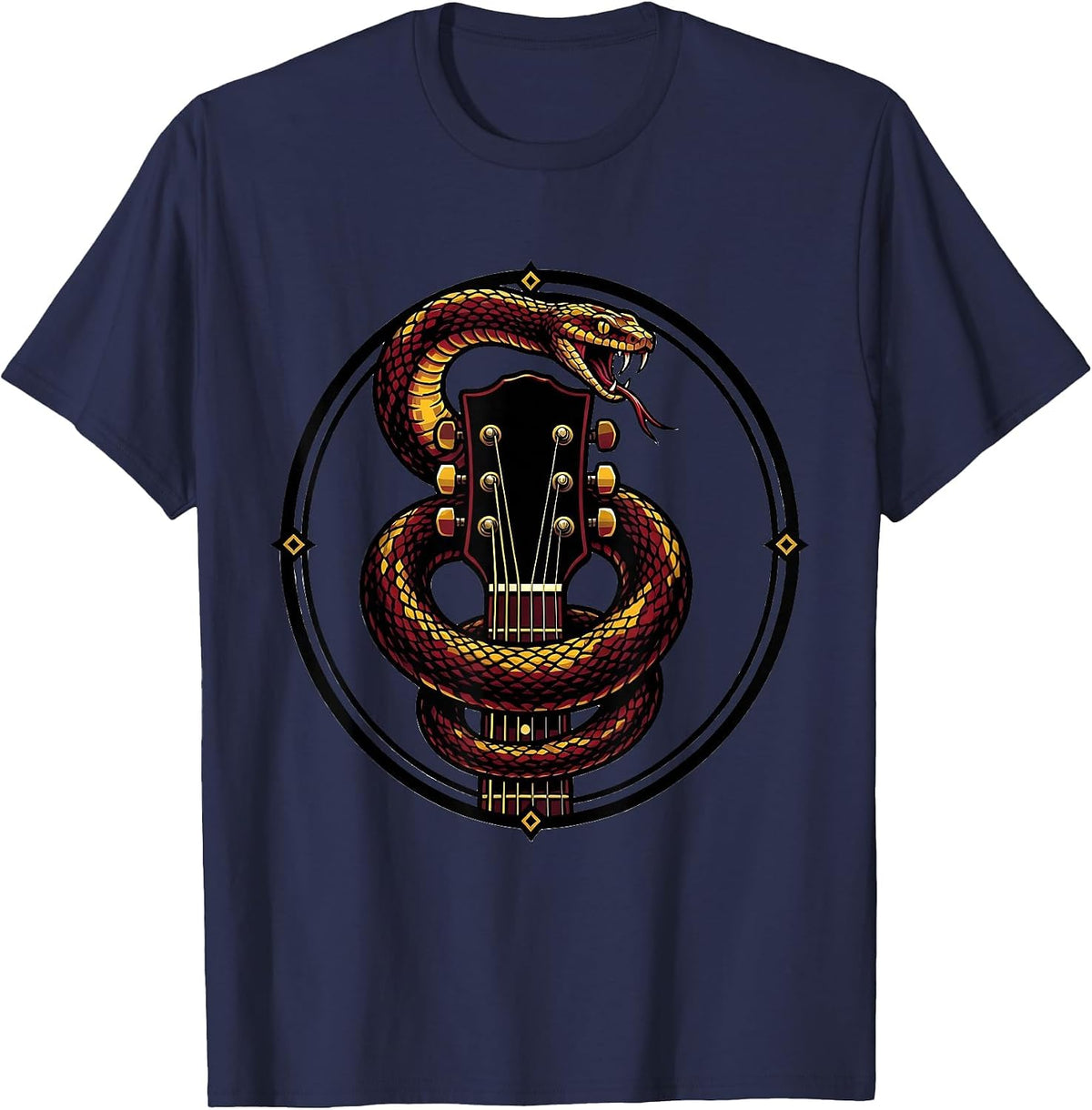 Guitar Headstock Serpent Rock Music Graphic T-Shirt - Navy Blue