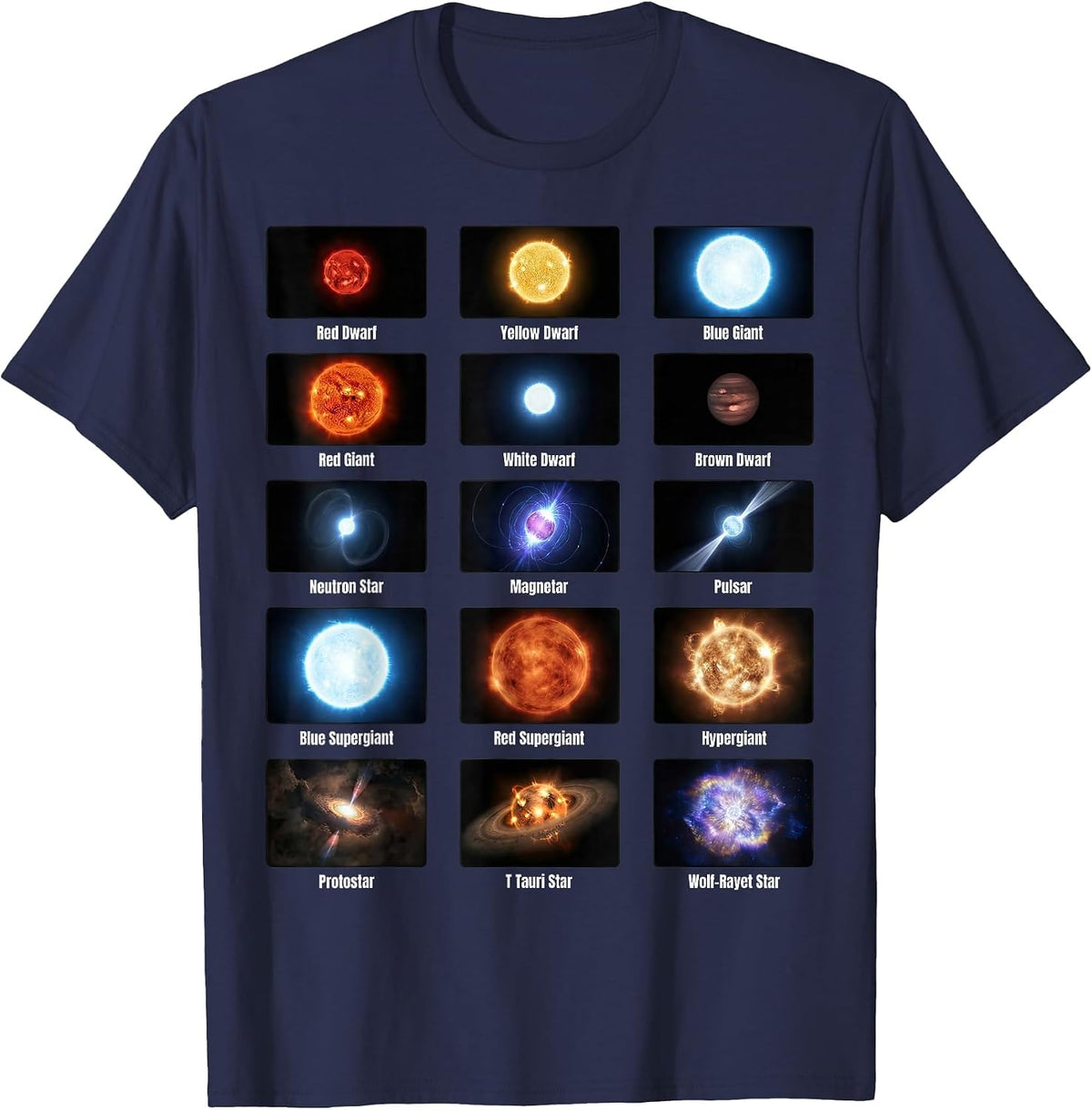 Types of Stars Astronomy Chart Stellar Objects Educational T-Shirt - Navy Blue