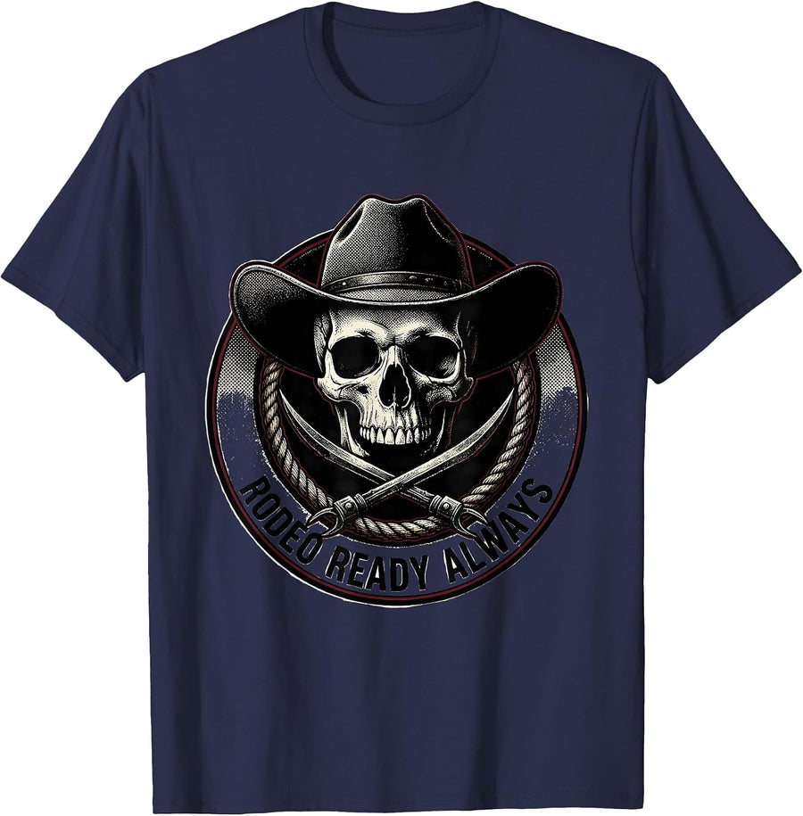 Rodeo Ready Always Cowboy Graphic Design T-Shirt - Navy Blue