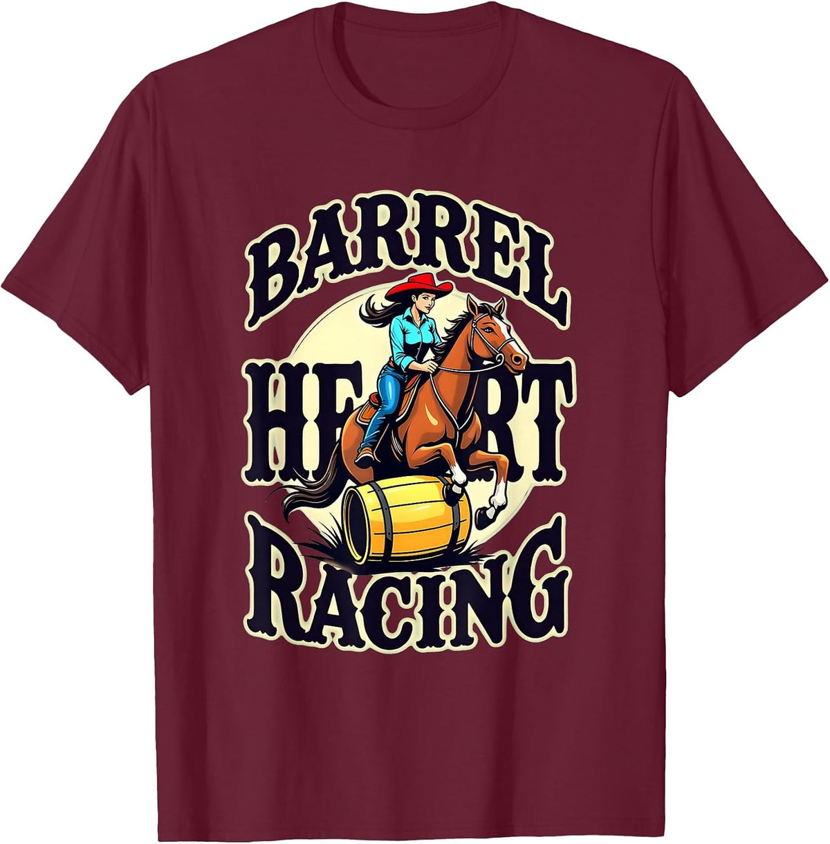 Barrel Racing Heart Racing Rodeo Design T-Shirt - Burgundy