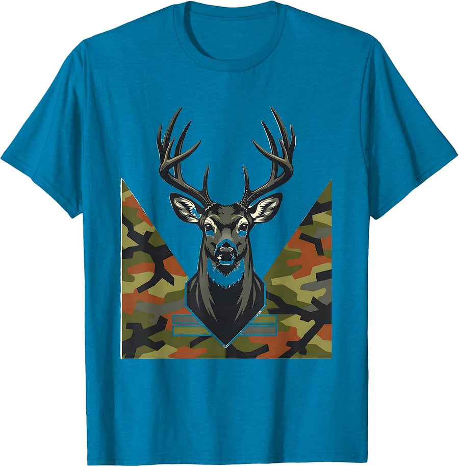 Alert Whitetail Buck Camo Hunting Dad Humor T-Shirt - Sapphire Blue