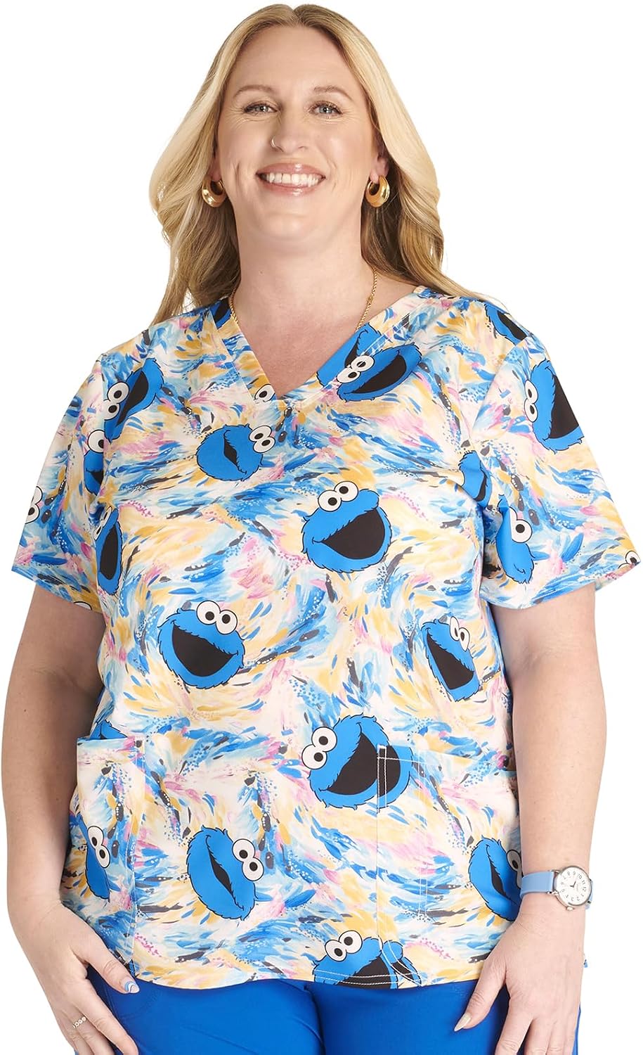 Tooniforms Nurse Gifts Women Scrubs Top V-Neck Print Modern Classic Fit - Finger Paint