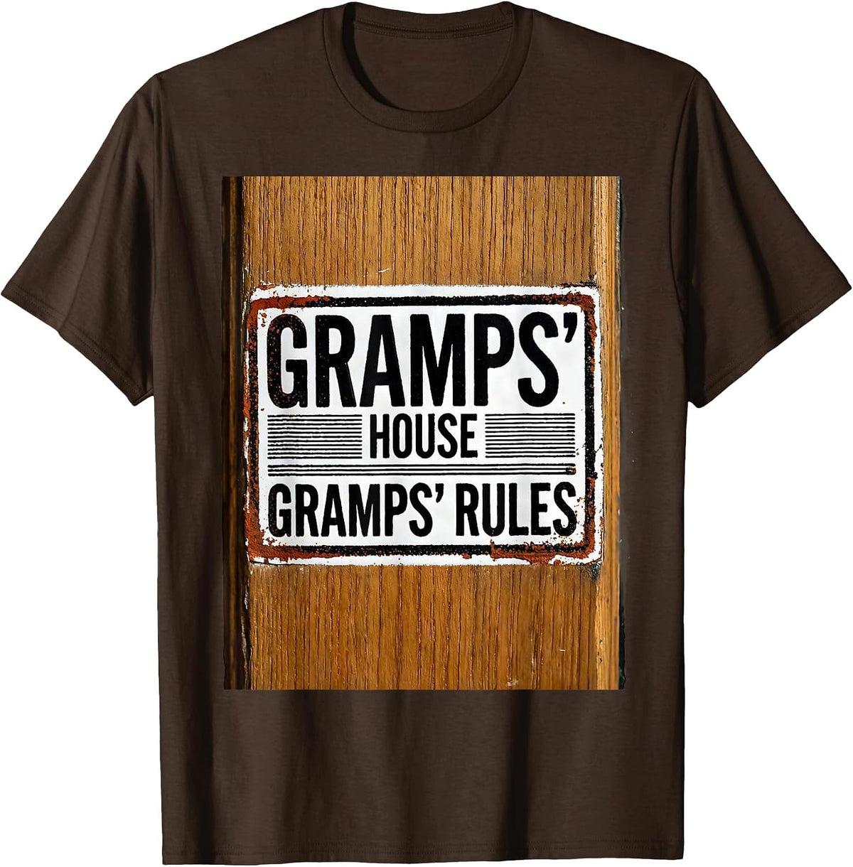 Men's Gramps' House, Gramps' Rules Rubber Stamp Funny Grandpa Gift T-Shirt - Brown