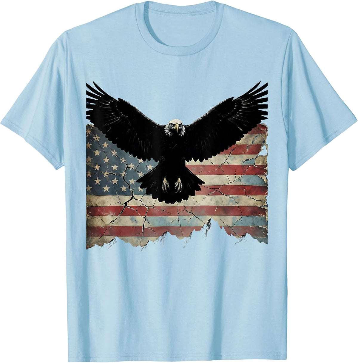 Men's Bald Eagle Soaring Over Mountain Peaks USA T-Shirt - Baby Blue