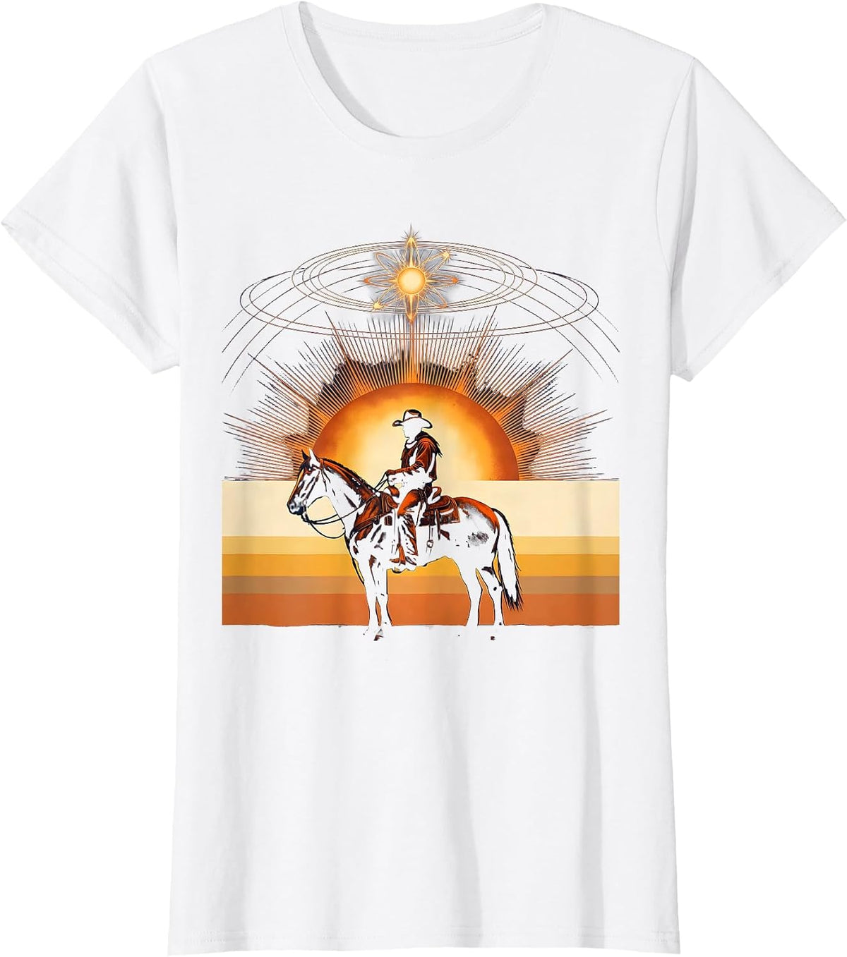 Cowboy Silhouette Riding Horse at Dusk T-Shirt - White