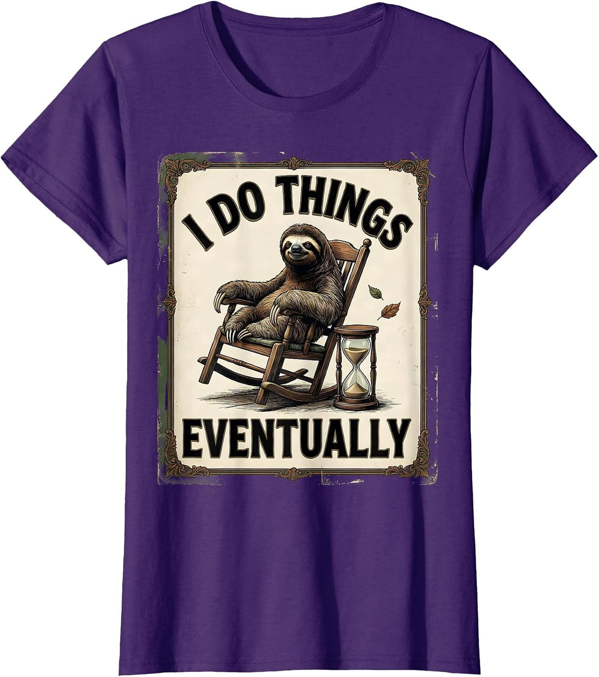 Women's I Do Things Eventually Funny Sloth Vintage Animal Humor T-Shirt - Purple