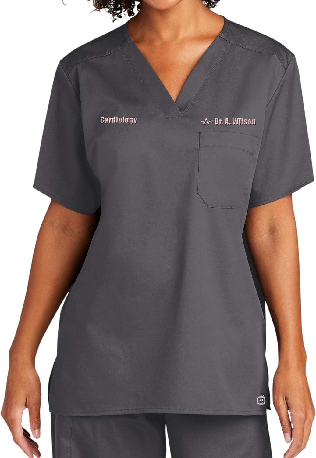 Custom Embroidered Unisex Adult Medical V-Neck Scrub Top & Scrub Bottom - Adults, Medical Professionals - Pewter