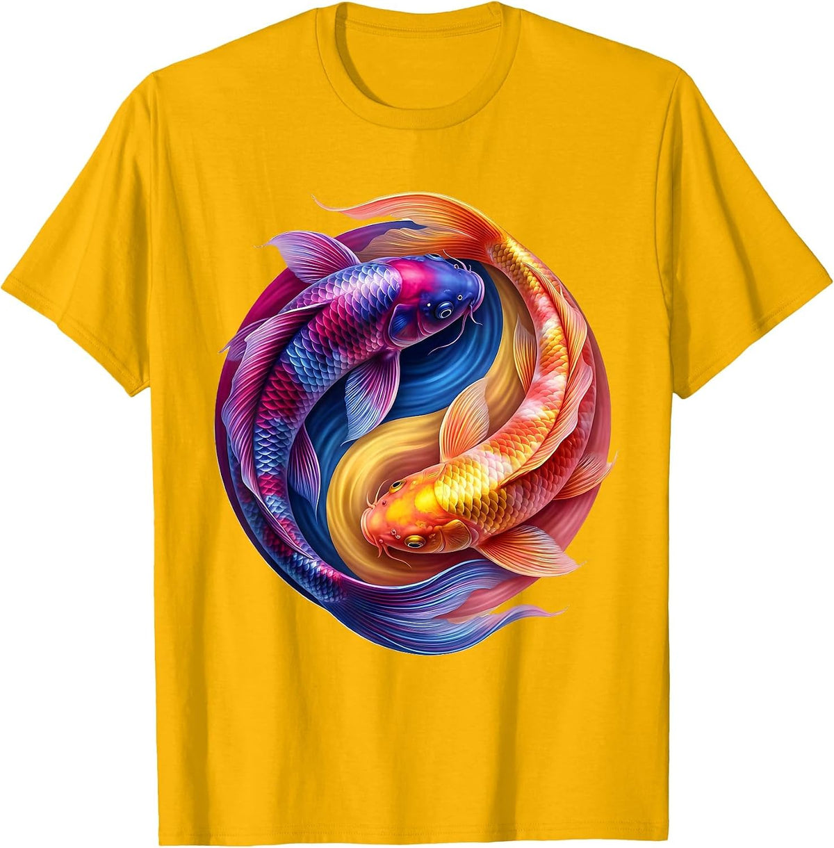 Tie Dye Koi Fish Yin Yang Swirl Design T-Shirt - Golden Yellow