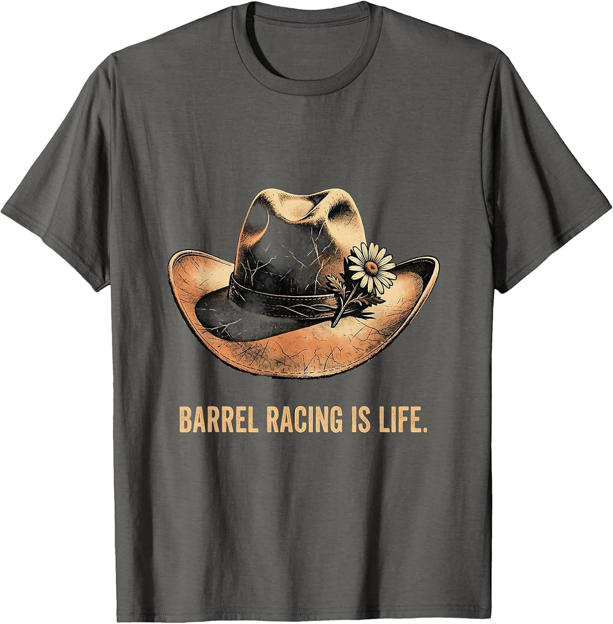Barrel Racing Is Life Western Cowgirl Design T-Shirt - Asphalt Grey