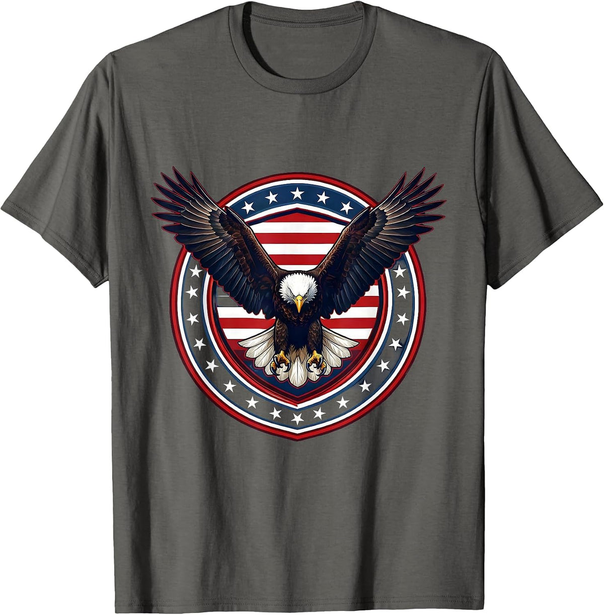 Men's Bald Eagle Landing Wings Spread Freedom Design T-Shirt - Asphalt Grey