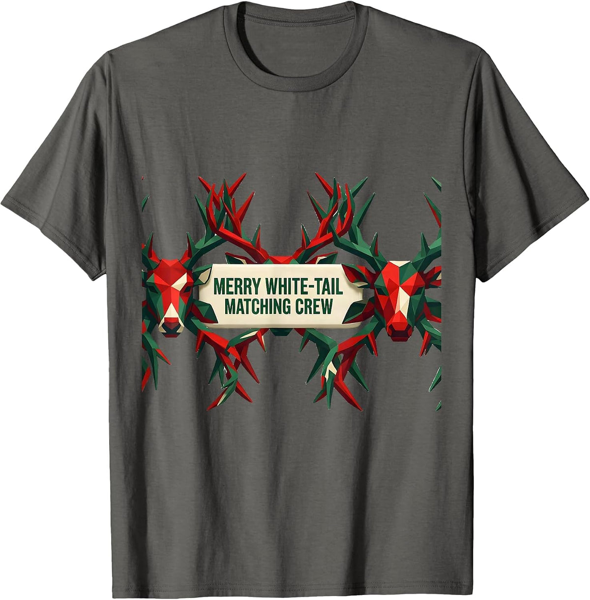 Merry White-Tail Matching Crew Geometric Camo Deer Hunting T-Shirt - Asphalt Grey
