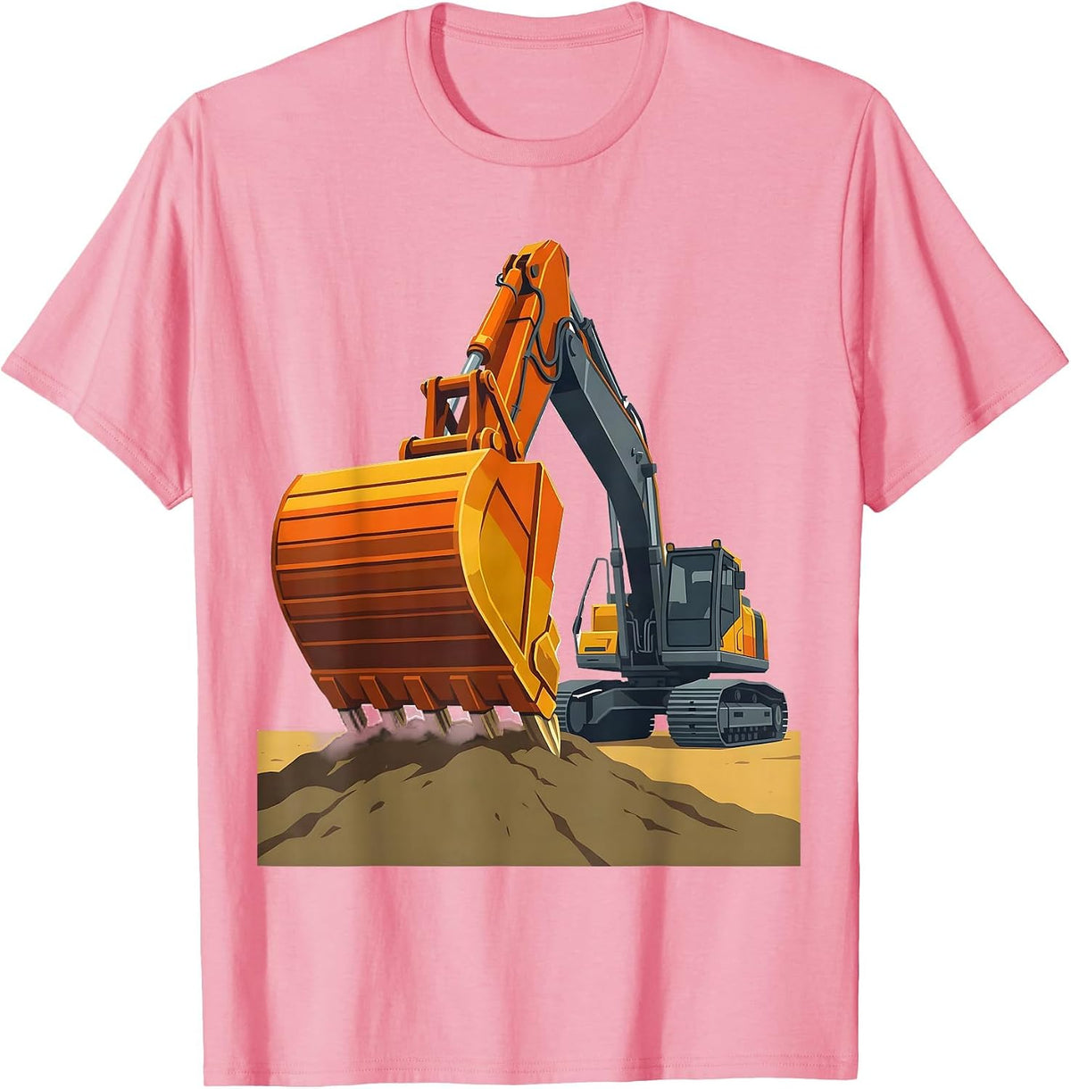 Men's Excavator Boom Flat Vector Funny Construction Worker T-Shirt - Pink